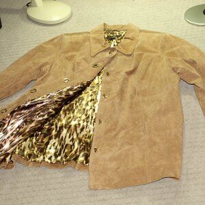 Dennis Basso Size 3X Tan Suede Gold-toned Twist Button Jacket